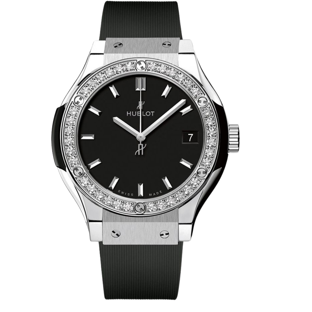 Hublot Classic Fusion Ladies Watch – Black Diamond Detail & Ribbed Strap