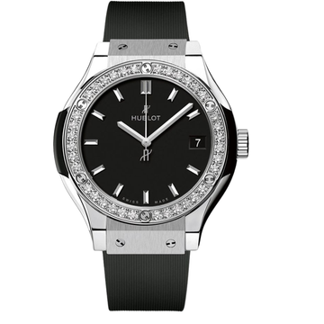 Hublot Classic Fusion Ladies Watch – Black Diamond Detail & Ribbed Strap