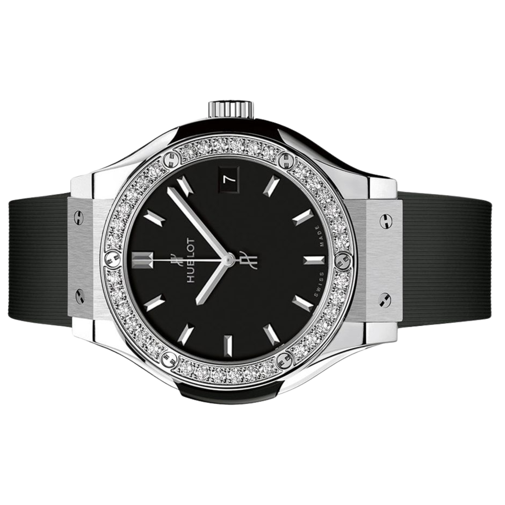 Hublot Classic Fusion Ladies Watch – Black Diamond Detail & Ribbed Strap - view 2